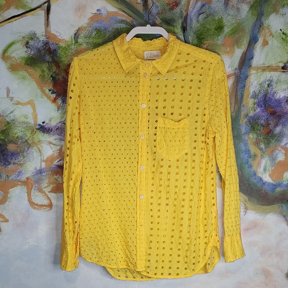 J. Crew Yellow Casual Button Down Shirt with Eyelet Design